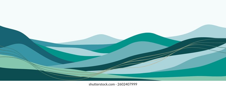 Abstract Mountain landscape background with line art, mountains, sea, and hills. creative minimalist modern art print. use for print art, poster, cover, banner