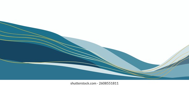 Abstract Mountain landscape background with line art, mountains, sea, and hills. creative minimalist modern art print. use for print art, poster, cover, banner