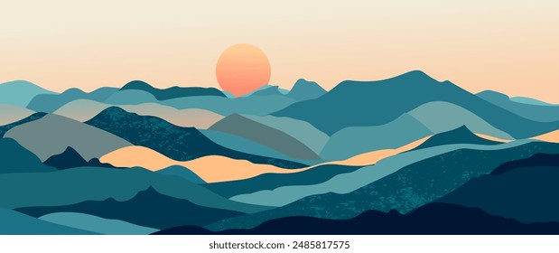 Abstractas paisaje montañoso de fondo, decoración de la pared de Naturaleza, impresión artística, minimalista panorama colina, aventura y viaje vista diseño. Ilustración vectorial