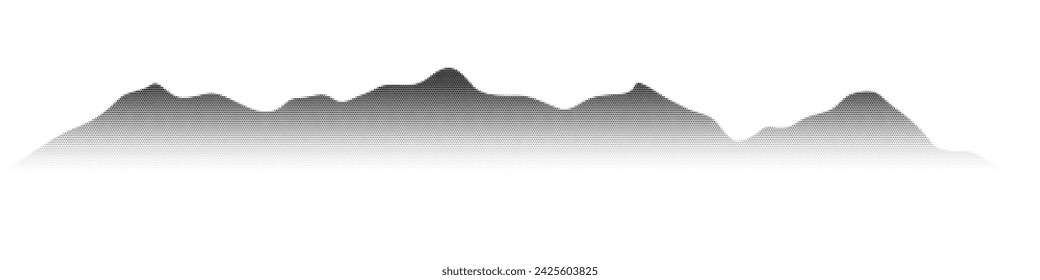 Abstract mountain landscape background with texture. Noise and grain dotwork dynamic aesthetic. Flat vector illustration isolated on white background.