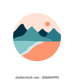 Abstract mountain landscape. Boho social media highlight cover, minimalist contemporary nature art. Vector illustration