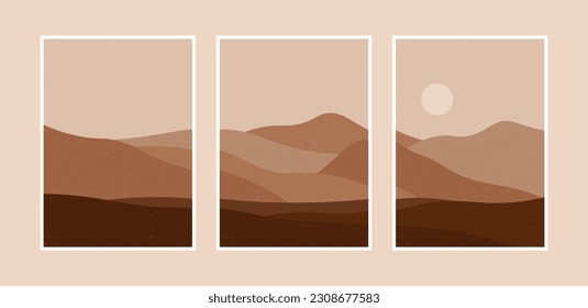 Abstract mountain landscape collage. Modern boho horizon panorama, geometric nature wallpaper. Vector minimal poster set