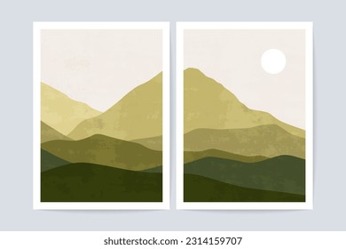 Abstract mountain landscape collage. Modern minimalist horizon panorama, contemporary geometric nature art. Vector set