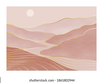 Abstract mountain landscape. creative minimalist hand painted illustrations of Mid century modern. Vector Geometric landscape background in asian japanese pattern