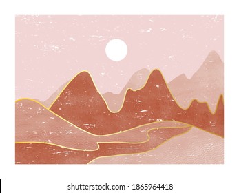 Abstract mountain landscape. creative minimalist hand painted illustrations of Mid century modern. Vector Geometric landscape background in asian japanese pattern