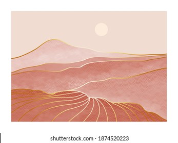 Abstract mountain landscape. creative minimalist hand painted illustrations of Mid century modern. Vector Geometric landscape background in asian japanese pattern