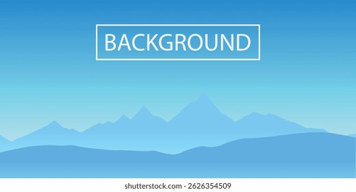 Abstract mountain landscape at dawn. The image has a minimalist style with blue and blue hues that convey the tranquil atmosphere of nature, sky and mountains, perfect as a background.