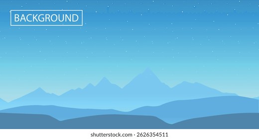 Abstract mountain landscape at dawn. The image has a minimalist style with blue and blue hues that convey the tranquil atmosphere of nature, sky and mountains, perfect as a background.