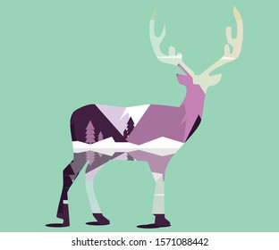 
abstract mountain landscape with a deer
