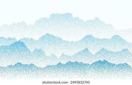 Abstract mountain landscape. Dotwork grain pattern. Nature background with fading dot effect