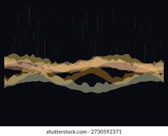 Paisagem de montanha abstrata com formas geométricas em camadas e tons de terra suaves, design minimalista com efeitos de iluminação sutis