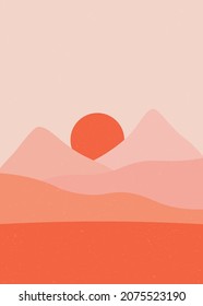 Abstract mountain landscape. Minimalist poster design, contemporary hand drawn artistic nature scenery print. Vector illustration