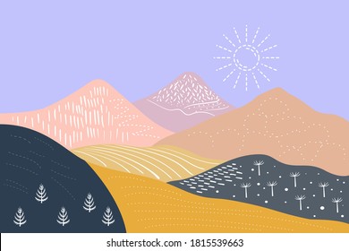 Abstract mountain landscape. Modern template with geometric patterns. Mountain layout in a minimalist style. Vector background with place for text.a graphic style.