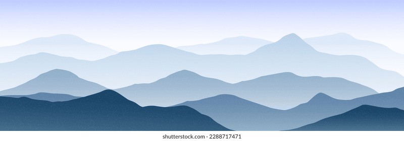 Abstract mountain landscape. Nature panorama background, blue scenery and smokey horizon wallpaper. Vector illustration
