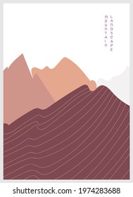 Abstract mountain landscape poster in earthy colors. Geometric landscape background in asian japanese style. Vector illustration.