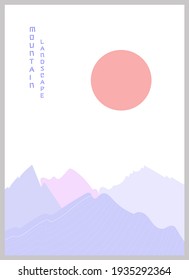 Abstract mountain landscape poster. Geometric landscape background in asian japanese style. Vector illustration.