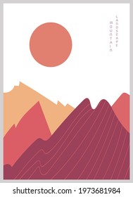 Abstract mountain landscape poster. Geometric landscape background in asian japanese style. Vector illustration.
