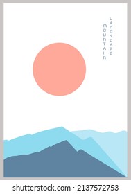 Abstract mountain landscape poster. Geometric landscape background in asian japanese style. Vector illustration.