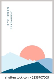 Abstract mountain landscape poster. Geometric landscape background in asian japanese style. Vector illustration.