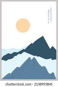 Abstract mountain landscape poster. Geometric landscape background in asian japanese style. Vector illustration.