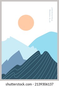 Abstract mountain landscape poster. Geometric landscape background in asian japanese style. Vector illustration.