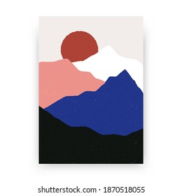 Abstract mountain landscape poster. Minimalist boho art print, nature wall decor contemporary aesthetic style. Vector illustration