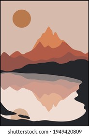 Abstract mountain landscape with trendy colors. Mid-century Art Nouveau wall art. Boho style Wall decor