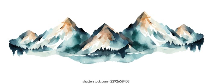 Resumen del paisaje montañoso de fondo acuático. Papel mural con vistas a las montañas naturales, hermosa pintura de las colinas, vista gráfica de los bosques naturales. Ilustración del vector