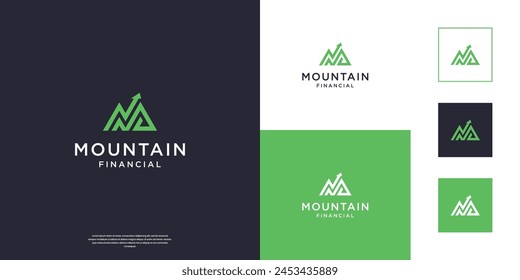 Abstrakter Berg mit Buchstabe M Logo Design. Symbol für Buchhaltung, Finanzen, Planung Logo Vektorillustration.