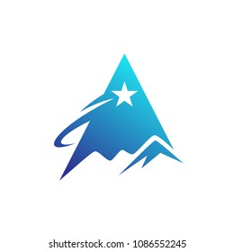 Abstract Mountain Letter A With Shooting Star, Logo Template Ready For Use, Mountain Logo With Star