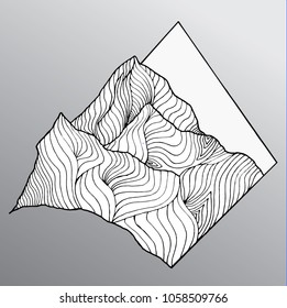 Abstract mountain line art on gray background