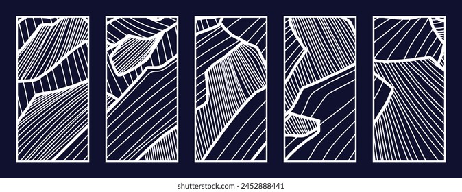 Abstract mountain line art pattern vector collection. Laser cut with line design pattern. Design for wood carving, wall panel decor, metal cutting, wall arts, cover background, wallpaper and banner.