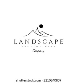 diseño del logotipo de la línea de montaña abstracta con vector de sol
