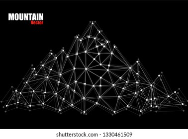 Abstract mountain of lines and dots. Polygonal mountain. Vector