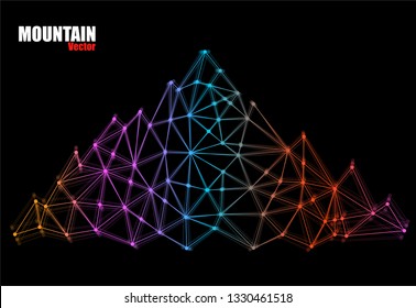 Abstract mountain of lines and dots. Polygonal mountain. Vector