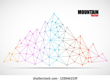 Abstract mountain of lines and dots. Polygonal mountain. Vector