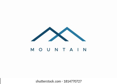 Abstract Mountain Logo. Blue Geometric Line Initial Letter M isolated on White Background. Flat Vector Logo Design Template Element