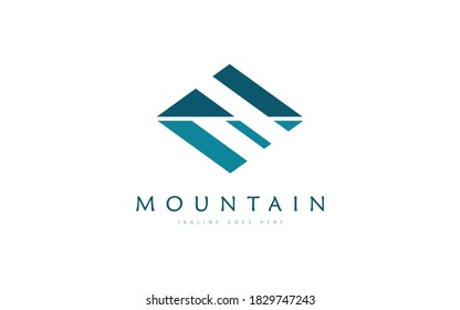 Abstract Mountain Logo. Blue Geometric Shape Initial Letter E isolated on White Background. Usable for Business and Branding Logos. Flat Vector Logo Design Template Element.
