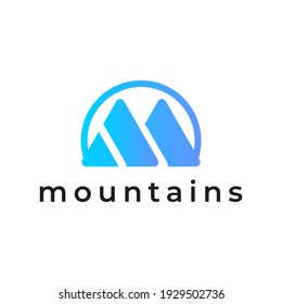 Abstract Mountain Logo. Blue Geometric Triangle Rounded Shape Initial Letter M. Usable for Business and Branding Logos. Flat Vector Logo Design Ideas Template Element. Eps10 Vector