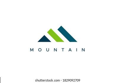 Abstract Mountain Logo. Blue and Green Geometric Shape Initial Letter M isolated on White Background. Usable for Business and Branding Logos. Flat Vector Logo Design Template Element.