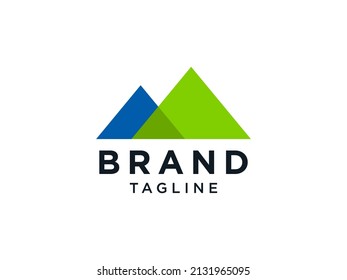 Abstract Mountain Logo. Blue Green Geometric Initial Letter M Origami Style isolated on White Background. Flat Vector Logo Design Template Element
