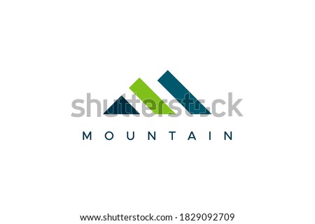 Abstract Mountain Logo. Blue and Green Geometric Shape Initial Letter M isolated on White Background. Usable for Business and Branding Logos. Flat Vector Logo Design Template Element.