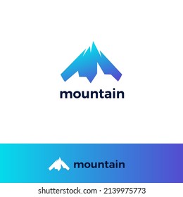 Abstract Mountain Logo. Blue Mount Silhouette Geometric Triangle Shape isolated on White Background.