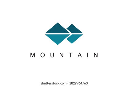 Resumen Logotipo de montaña, Mar Azul como base, y formación de 2 diamantes, Usable para Logotipos de Negocios y Marcas. Elemento de plantilla de diseño de logotipo de vectores planos.