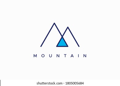 Resumen del logotipo de montaña. Letra inicial M de línea geométrica aislada en fondo blanco. Elemento de plantilla de diseño de logotipo de vectores planos