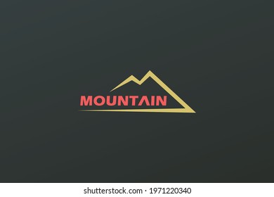 Abstract Mountain Logo. Gold Geometric Line Silhouette Mount Peak Symbol isolated on Dark Background. Flat Vector Logo Design Template Element.