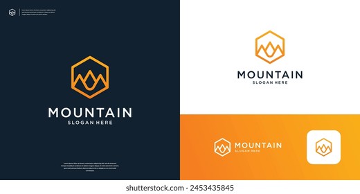 Abstraktes Berglogo mit Hexagon Concept Line Art Style