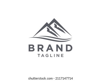 Abstract Mountain Logo with River Wave isolated on White Background. Flat Vector Logo Design Template Element