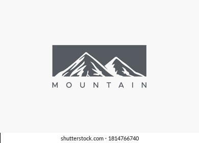 Abstract Mountain Logo with Snow Waves. Grey Square Shape with Negative Space Mount Silhouette isolated on White Background. Flat Vector Logo Design Template Element.
