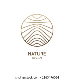 Abstract mountain logo. Vector geometric badge. Sacred decorative symbol. Outline icon of abstract landscape - business emblem for design cards, alchemy, zen, ecology, religion concepts, yoga Center.